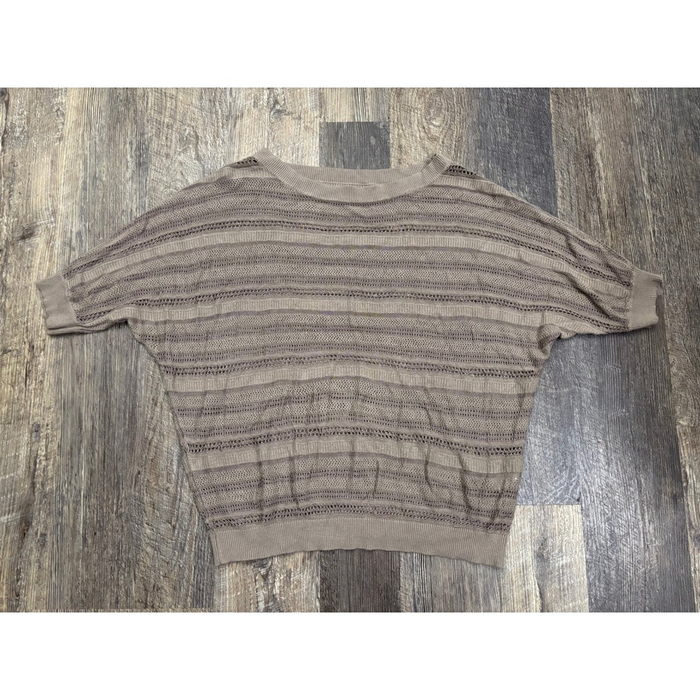 Express Taupe Brown Pointelle Knit Dolman Short Sleeve Sweater Large